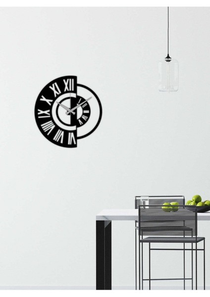 Modern Roma Metal Duvar Saati   -Ev Dekorasyon - 60 X 60 - Cm - Siyah - Clock-081