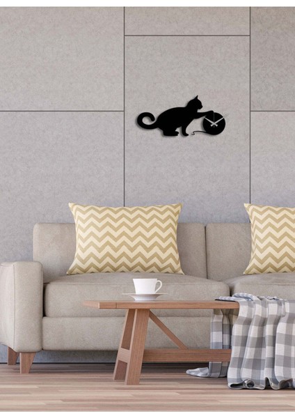 Cat&Mouse Metal Duvar Saati -Ev Dekorasyon - 50 X 23 - Cm - Siyah - Clock-179