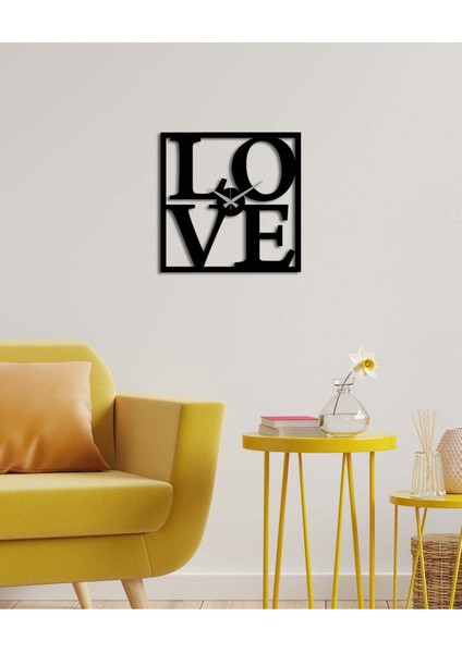 Love Metal Duvar Saati -Ev Dekorasyon - 42 X 42 - Cm - Siyah - Clock-208