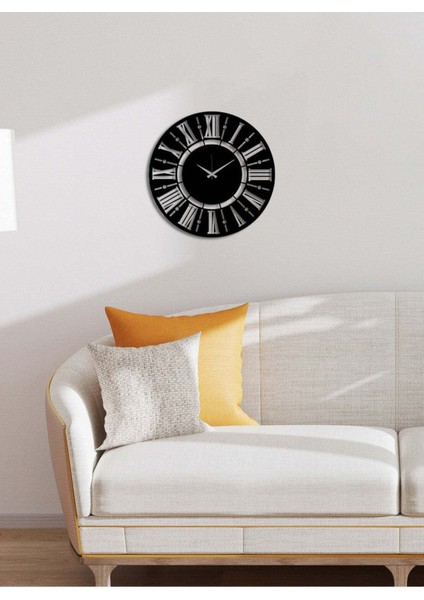 Modern Roma Metal Duvar Saati -Ev Dekorasyon - 50 X 50 - Cm - Siyah - Clock-254