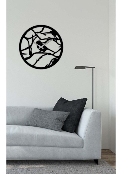 Ağaç Desenli Metal Duvar Saati -Ev Dekorasyon - 42 X 42 - Cm - Siyah - Clock-060