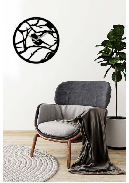 Ağaç Desenli Metal Duvar Saati -Ev Dekorasyon - 42 X 42 - Cm - Siyah - Clock-060 fiyatları