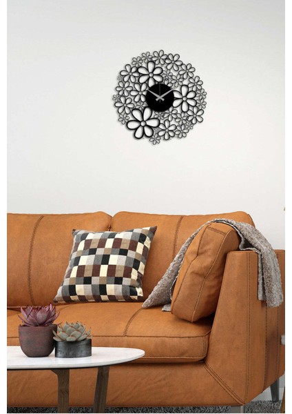 Papatya Metal Duvar Saati -Ev Dekorasyon - 50 X 50 - Cm - Siyah - Clock-224