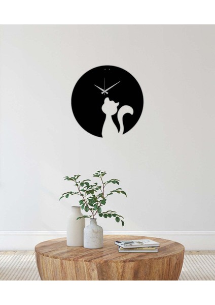 Catgirl Metal Duvar Saati -Ev Dekorasyon - 42 X 42 - Cm - Siyah - Clock-104