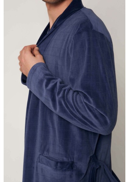 57431 Erkek Lacivert Kadife Uzun Sabahlık fiyatları