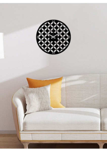 Flower Of Life Metal Duvar Saati -Ev Dekorasyon - 51 X 51 - Cm - Siyah - Clock-025