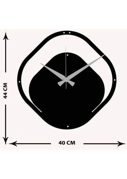 Modern Metal Saat -Ev Dekorasyon - 40 X 44 - Cm - Siyah - Clock-026