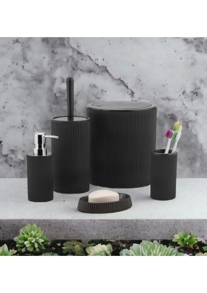 5'li Modern ve Şık Banyo Seti,sıvı ve Katı Sabunluk,diş Fırçalık,çöp Kovası,klozet Fırçası