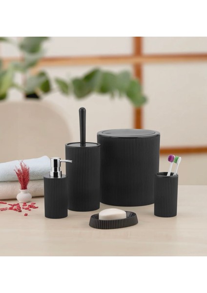 5'li Modern ve Şık Banyo Seti,sıvı ve Katı Sabunluk,diş Fırçalık,çöp Kovası,klozet Fırçası