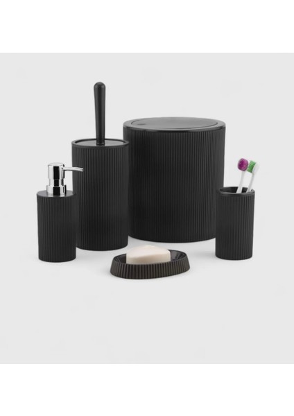 5'li Modern ve Şık Banyo Seti,sıvı ve Katı Sabunluk,diş Fırçalık,çöp Kovası,klozet Fırçası