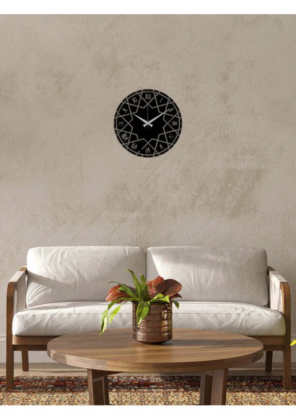 Double Star Metal Duvar Saati -Ev Dekorasyon - 50 X 50 - Cm - Siyah - Clock-044