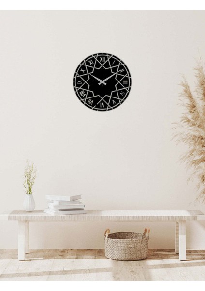 Double Star Metal Duvar Saati -Ev Dekorasyon - 50 X 50 - Cm - Siyah - Clock-044