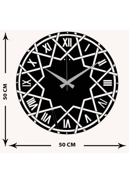 Double Star Metal Duvar Saati -Ev Dekorasyon - 50 X 50 - Cm - Siyah - Clock-044