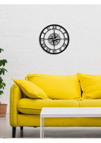Pusula Metal Duvar Saati -Ev Dekorasyon - 60 X 60 - Cm - Siyah - Clock-221