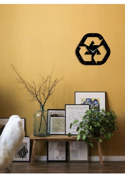 Geri Dönüşüm Metal Duvar Saati -Ev Dekorasyon - 45 X 45 - Cm - Siyah - Clock-265