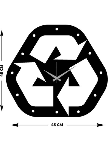 Geri Dönüşüm Metal Duvar Saati -Ev Dekorasyon - 45 X 45 - Cm - Siyah - Clock-265 indirimleri
