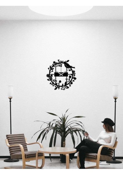 Kuşludal Metal Duvar Saati -Ev Dekorasyon - 51 X 51 - Cm - Siyah - Clock-028