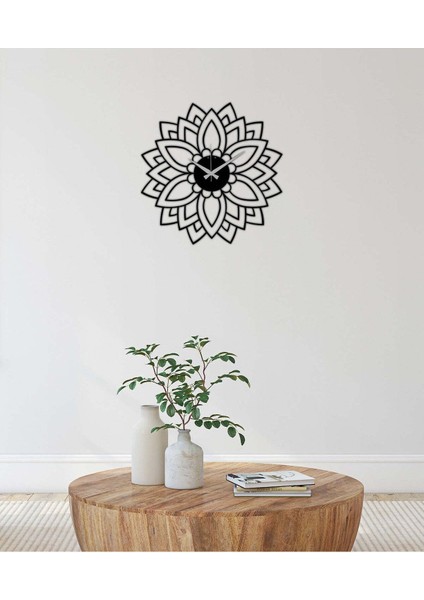 Mandala Metal Duvar Saati -Ev Dekorasyon - 50 X 50 - Cm - Siyah - Clock-129