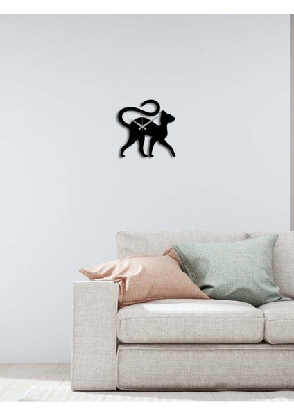 Lady Cat Metal Duvar Saati -Ev Dekorasyon - 30 X 30 - Cm - Siyah - Clock-203