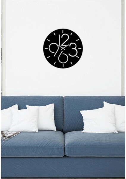 Modern Art Metal Duvar Saati -Ev Dekorasyon - 50 X 50 - Cm - Siyah - Clock-096