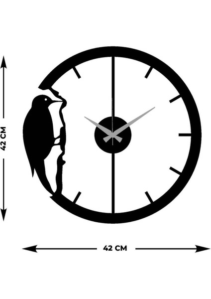 Ağaçkakan Metal Duvar Saati -Ev Dekorasyon - 42 X 42 - Cm - Siyah - Clock-188 indirimleri
