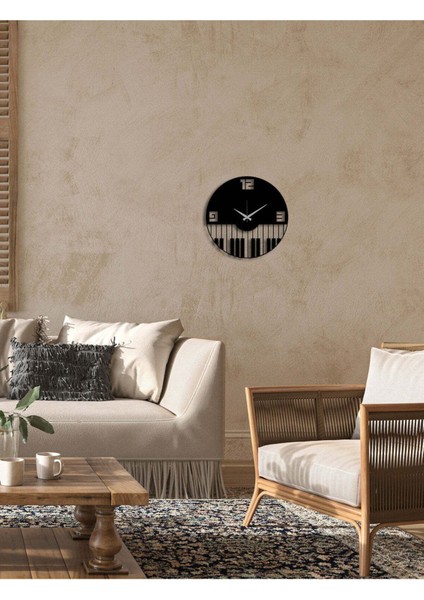 Piano Metal Duvar Saati -Ev Dekorasyon - 42 X 42 - Cm - Siyah - Clock-191