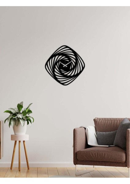 Illüzyon Metal Duvar Saati -Ev Dekorasyon - 50 X 50 - Cm - Siyah - Clock-088