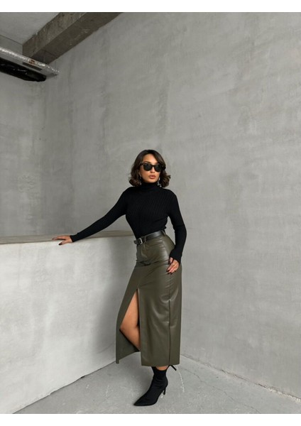 Yırtmaç Detaylı Deri Etek fiyatları