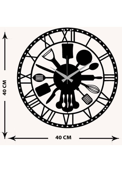 Kitchen Metal Duvar Saati -Ev Dekorasyon - 40 X 40 - Cm - Siyah - Clock-039