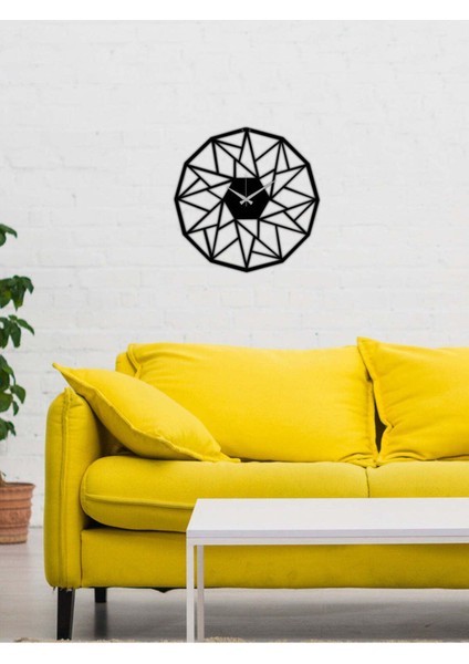 Geometrik Metal Duvar Saati -Ev Dekorasyon - 50 X 50 - Cm - Siyah - Clock-126