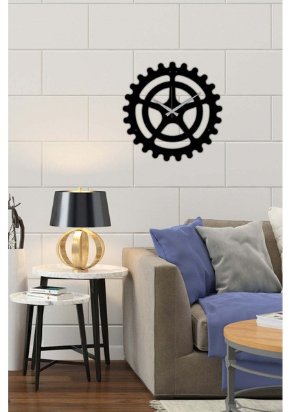 Gearwheel Metal Saat -Ev Dekorasyon - 40 X 40 - Cm - Siyah - Clock-064 modelleri