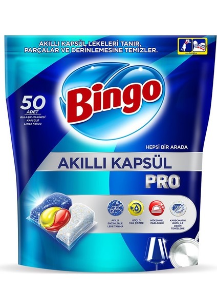 Akıllı Kapsül Pro Bulaşık Makinesi Deterjanı Tableti 200 Adet Limon Kokulu (4 Paket*50)