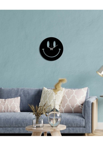 Smile Metal Duvar Saati -Ev Dekorasyon - 45 X 45 - Cm - Siyah - Clock-202