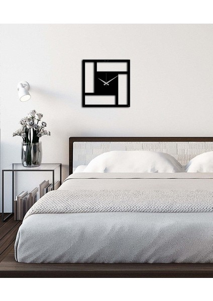 Sanatsal Kare Metal Duvar Saati -Ev Dekorasyon - 40 X 40 - Cm - Siyah - Clock-013