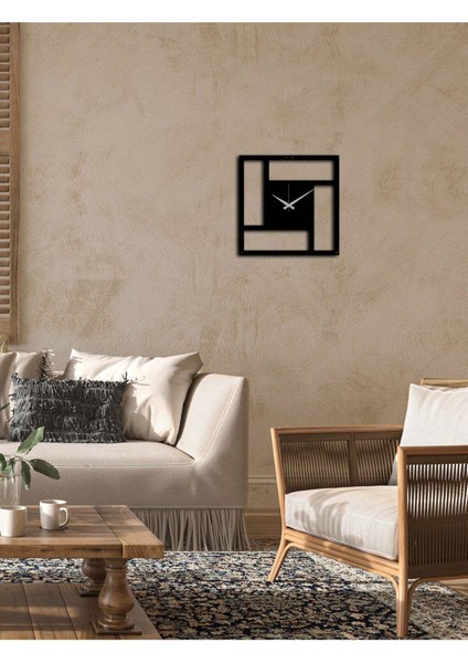 Sanatsal Kare Metal Duvar Saati -Ev Dekorasyon - 40 X 40 - Cm - Siyah - Clock-013