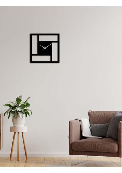 Sanatsal Kare Metal Duvar Saati -Ev Dekorasyon - 40 X 40 - Cm - Siyah - Clock-013