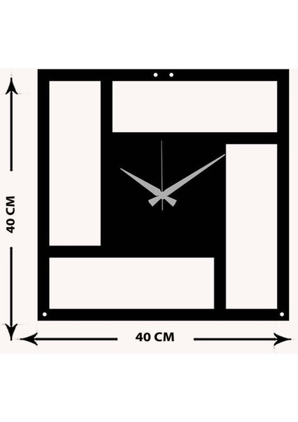 Sanatsal Kare Metal Duvar Saati -Ev Dekorasyon - 40 X 40 - Cm - Siyah - Clock-013