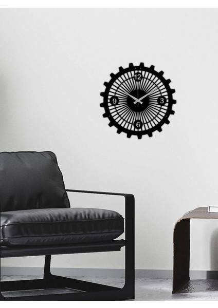 Gearwheel Metal Duvar Saati -Ev Dekorasyon - 40 X 40 - Cm - Siyah - Clock-066