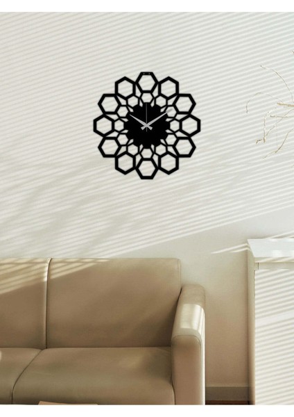 Petekli Metal Duvar Saati -Ev Dekorasyon - 50 X 50 - Cm - Siyah - Clock-103