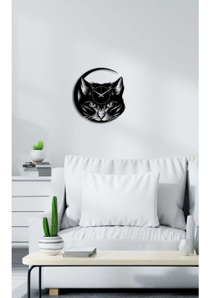 Alfa Kedi Metal Duvar Saati -Ev Dekorasyon - 45 X 40 - Cm - Siyah - Clock-164 modelleri