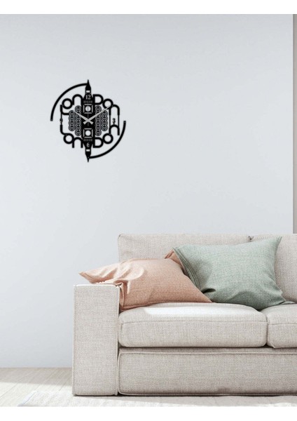 London Metal Duvar Saati -Ev Dekorasyon - 50 X 55 - Cm - Siyah - Clock-029