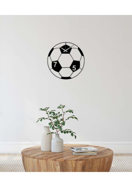 Futbol Topu Metal Duvar Saati -Ev Dekorasyon - 42 X 42 - Cm - Siyah - Clock-076