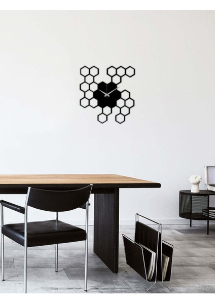 Petekli Metal Duvar Saati -Ev Dekorasyon - 50 X 53 - Cm - Siyah - Clock-149