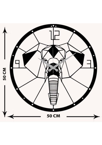 Fil Dekoratif Metal Duvar Saati -Ev Dekorasyon - 50 X 50 - Cm - Siyah - Clock-051 indirimleri