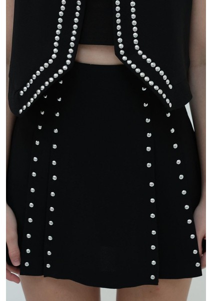 Zımba Detaylı Mini Etek - Siyah modelleri