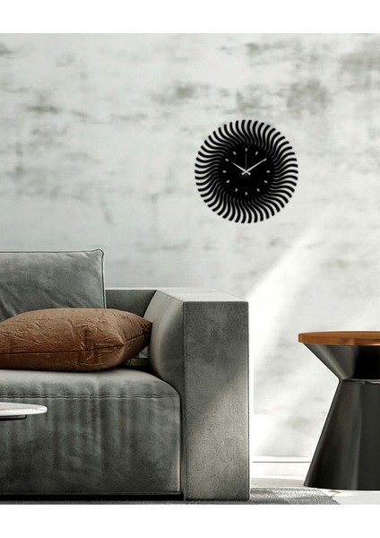Güneş Metal Duvar Saati -Ev Dekorasyon - 50 X 50 - Cm - Siyah - Clock-158