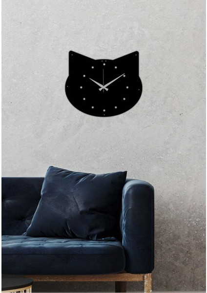Kedikız Metal Duvar Saati -Ev Dekorasyon - 50 X 45 - Cm - Siyah - Clock-027
