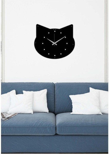 Kedikız Metal Duvar Saati -Ev Dekorasyon - 50 X 45 - Cm - Siyah - Clock-027 modelleri