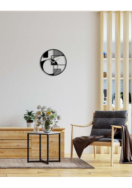 Modern Art Metal Duvar Saati -Ev Dekorasyon - 50 X 50 - Cm - Siyah - Clock-217