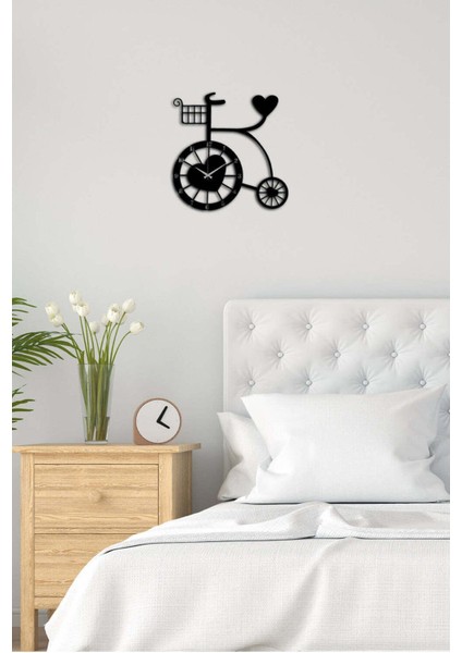 Retro Heart Bike Metal Duvar Saati -Ev Dekorasyon - 60 X 58 - Cm - Siyah - Clock-253